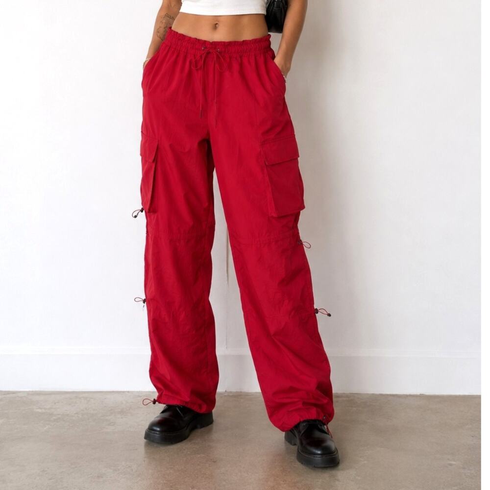 Disclosure Red Parachute Cargo Pants Lightweight Nylon Utility Streetwear-M/L